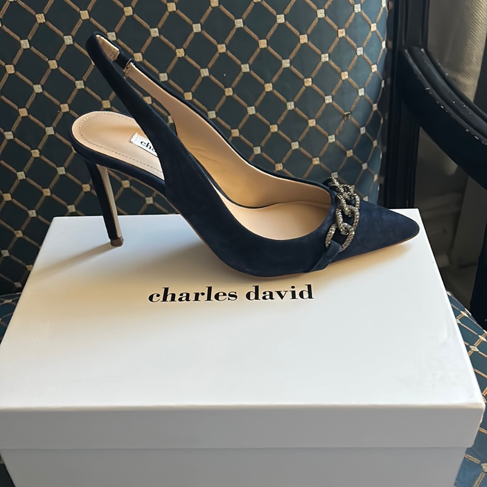 Charles David. Suede Blue sling backs